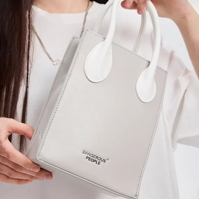 DANGEROUSPEOPLE Artificial Leather Shoulder Bag, Crossbody Bag Regular Women's Black/Light Gray-6