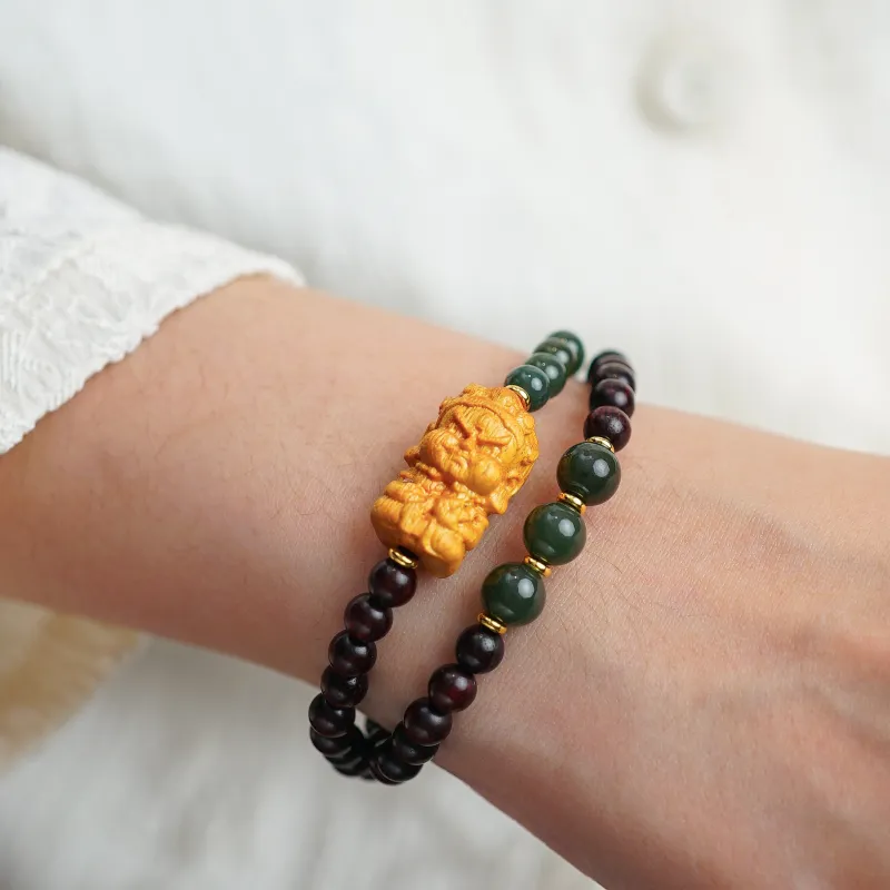 Many Blessings Small Leaf Red Sandalwood Precious Wood Bracelets Unisex-4