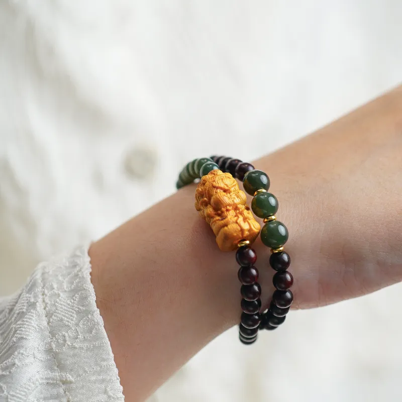 Many Blessings Small Leaf Red Sandalwood Precious Wood Bracelets Unisex-5