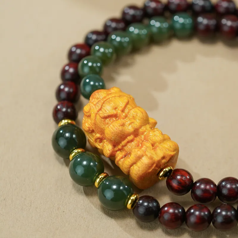 Many Blessings Small Leaf Red Sandalwood Precious Wood Bracelets Unisex-1