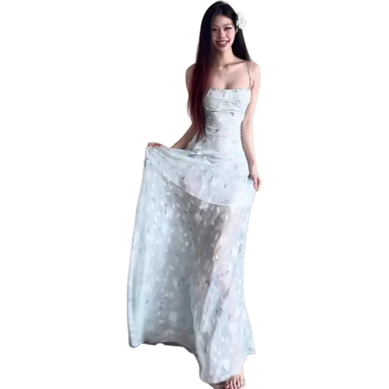 GUOZHEN Slip Dresses Women's Teal-3
