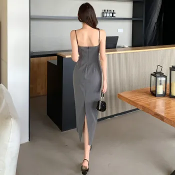 GUOZHEN Slip Dresses Women's Gray