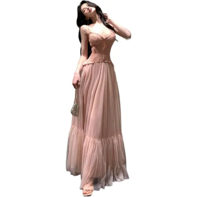 GUOZHEN Slip Dresses Women's Pink-3