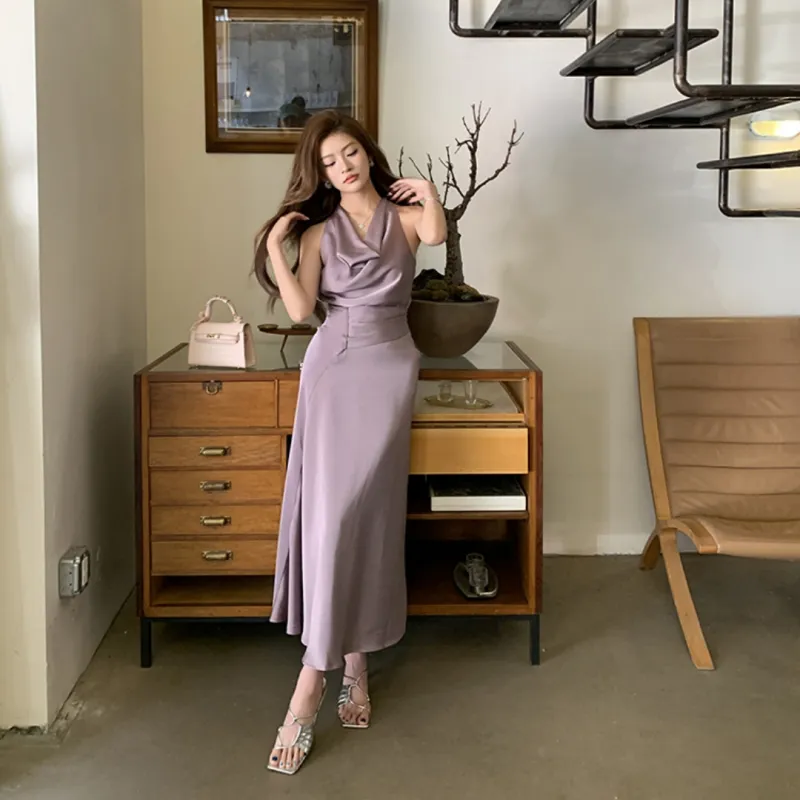 GUOZHEN Slip Dresses Women's Purple-4