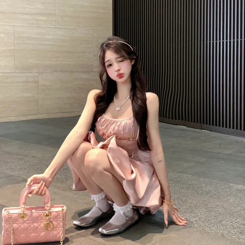 GUOZHEN Slip Dresses Women's First Cherry Blossom Pink-4