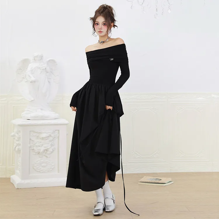 GUOZHEN Long Sleeved Dress Women's Black-2