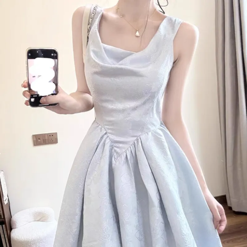GUOZHEN Slip Dresses Women's Blue-4