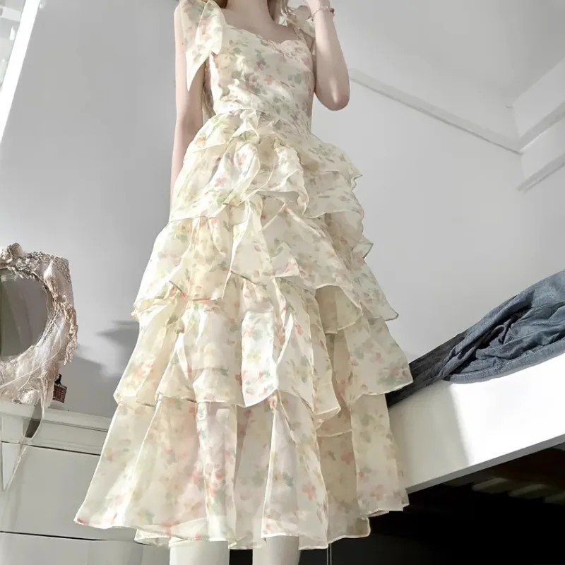 GUOZHEN Slip Dresses Women's Apricot Blossom-5