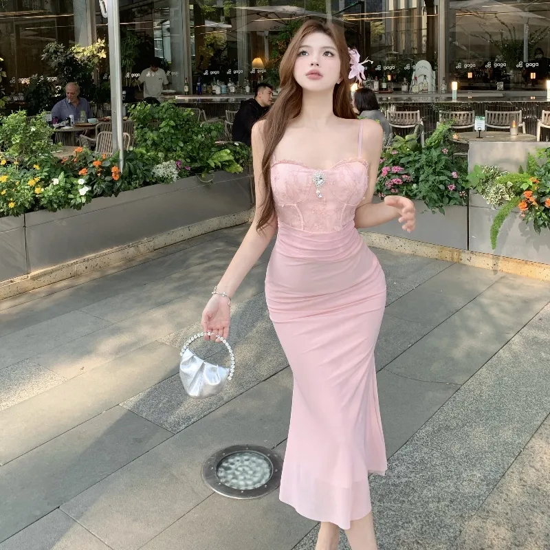 GUOZHEN Slip Dresses Women's Pink-4