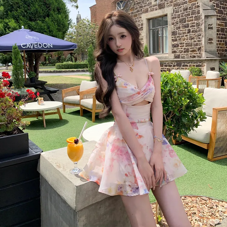 GUOZHEN Slip Dresses Women's Pink Floral-5