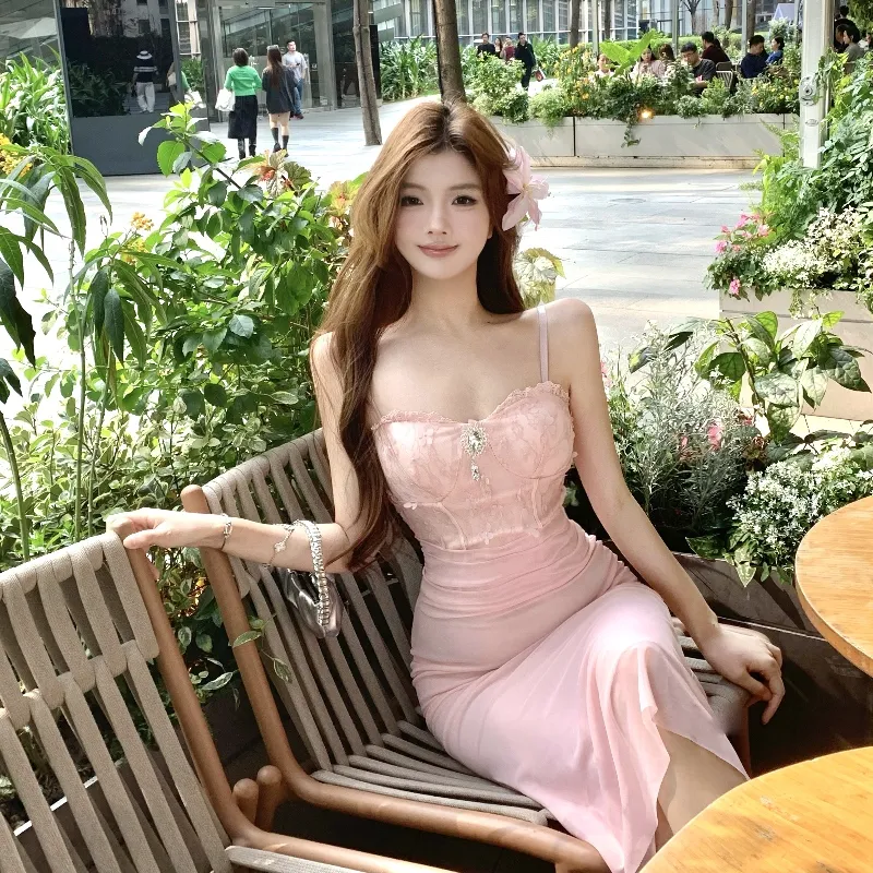 GUOZHEN Slip Dresses Women's Pink-1