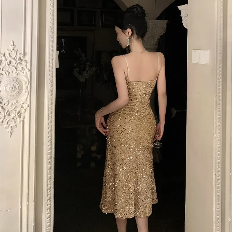 GUOZHEN Slip Dresses Women's Gold-1
