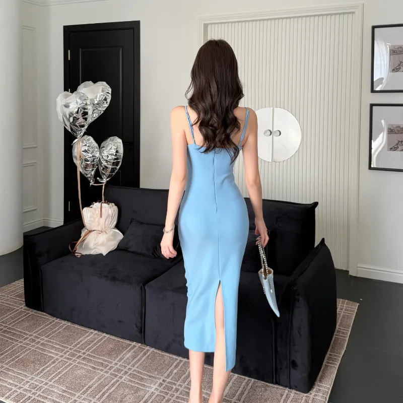 GUOZHEN Slip Dresses Women's Blue-0