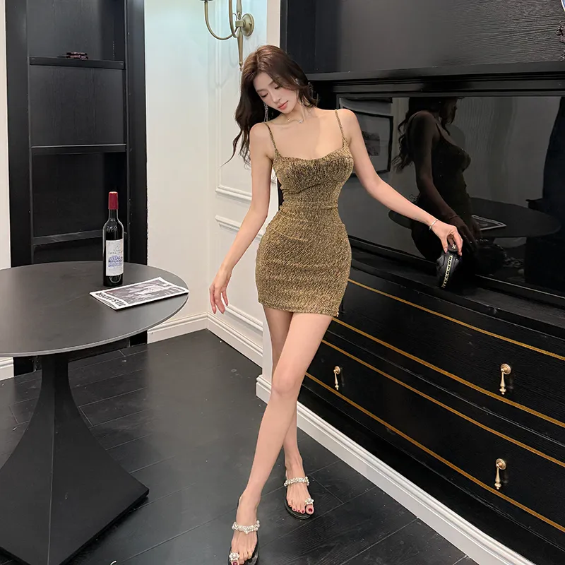GUOZHEN Slip Dresses Women's Gold-3