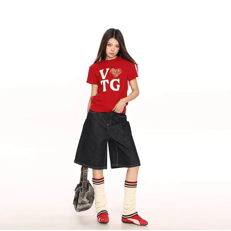 GUOZHEN Drop Shoulder Sleeve T Shirt Women's-4
