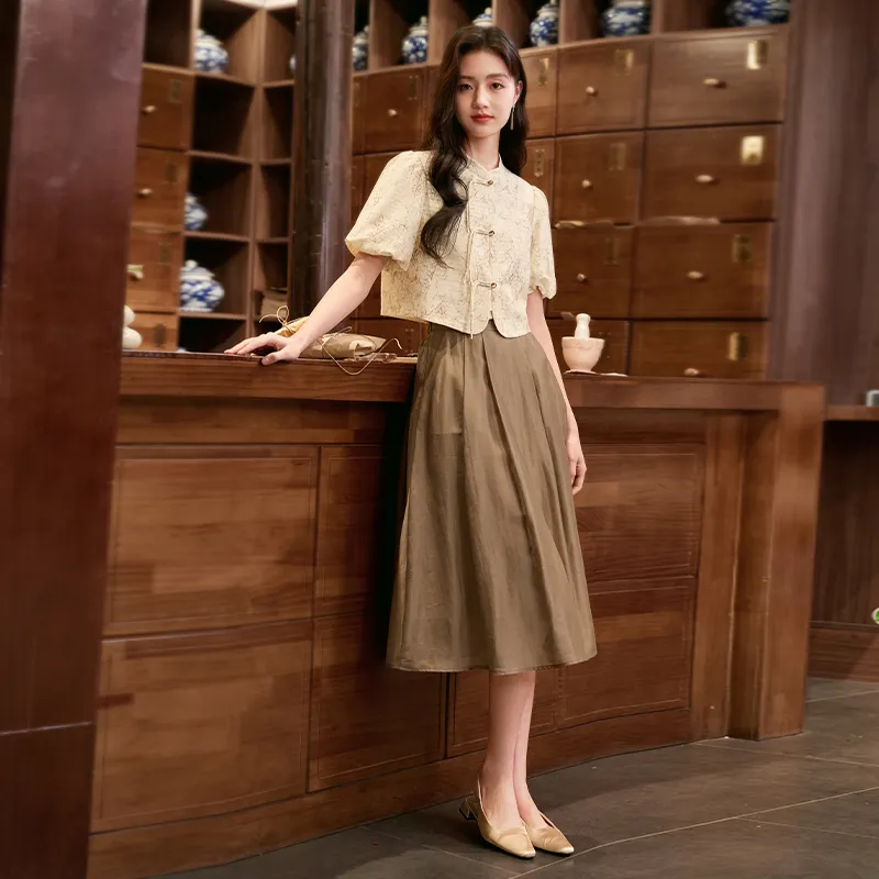 GUOZHEN Two Piece Skirt Sets Women's-4