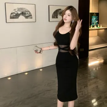 GUOZHEN Slip Dresses Women's Black