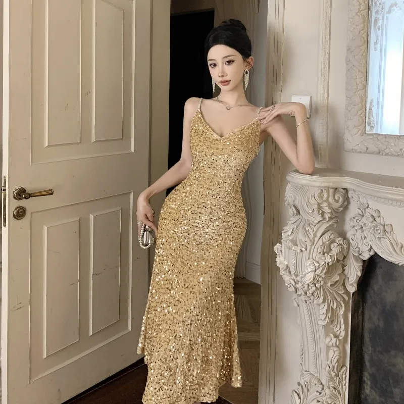 GUOZHEN Slip Dresses Women's Gold-3