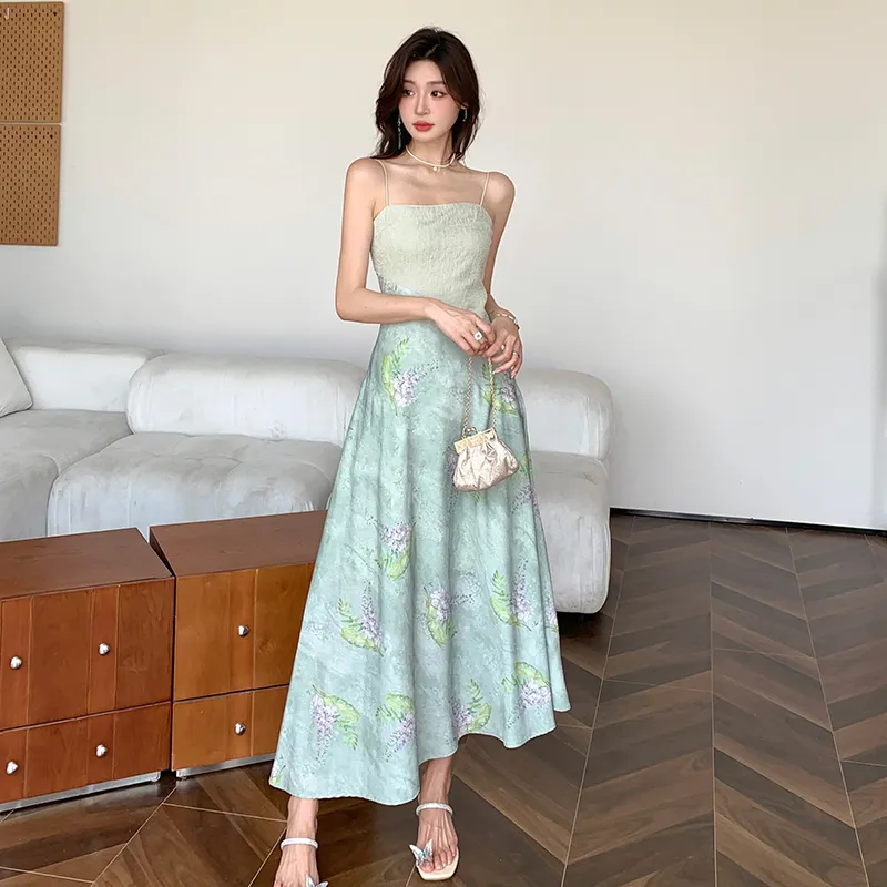 GUOZHEN Slip Dresses Women's Green-3