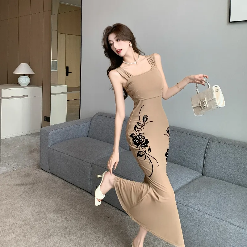 GUOZHEN Slip Dresses Women's Khaki-2