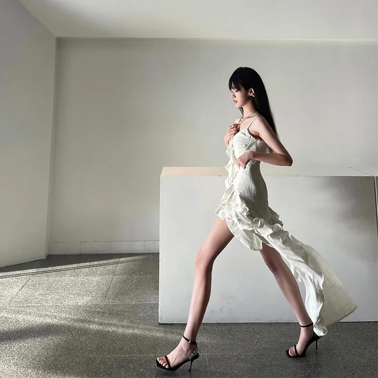 GUOZHEN Slip Dresses Women's White-5