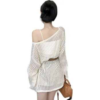 GUOZHEN Knitwear Women's Cover Up+Camisole With Belt