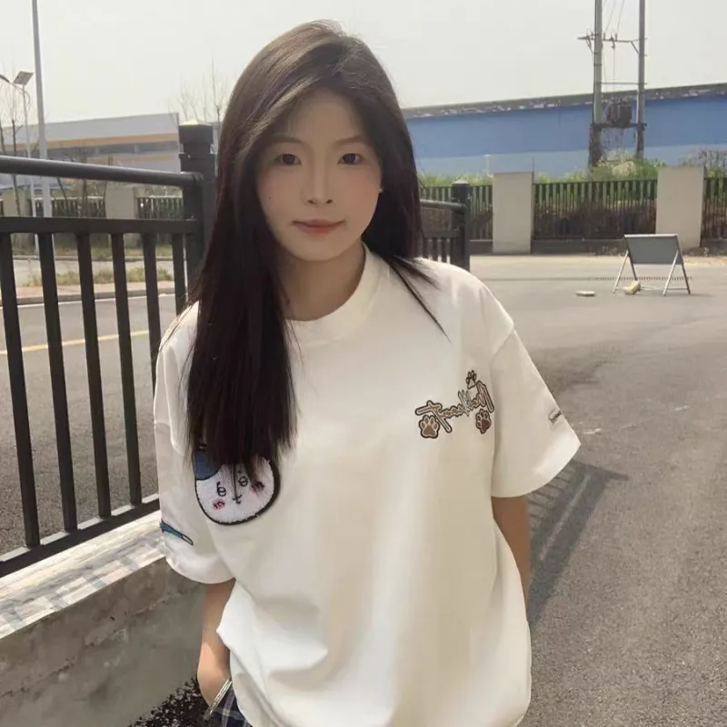 GUOZHEN Drop Shoulder Sleeve T Shirt Women's-2