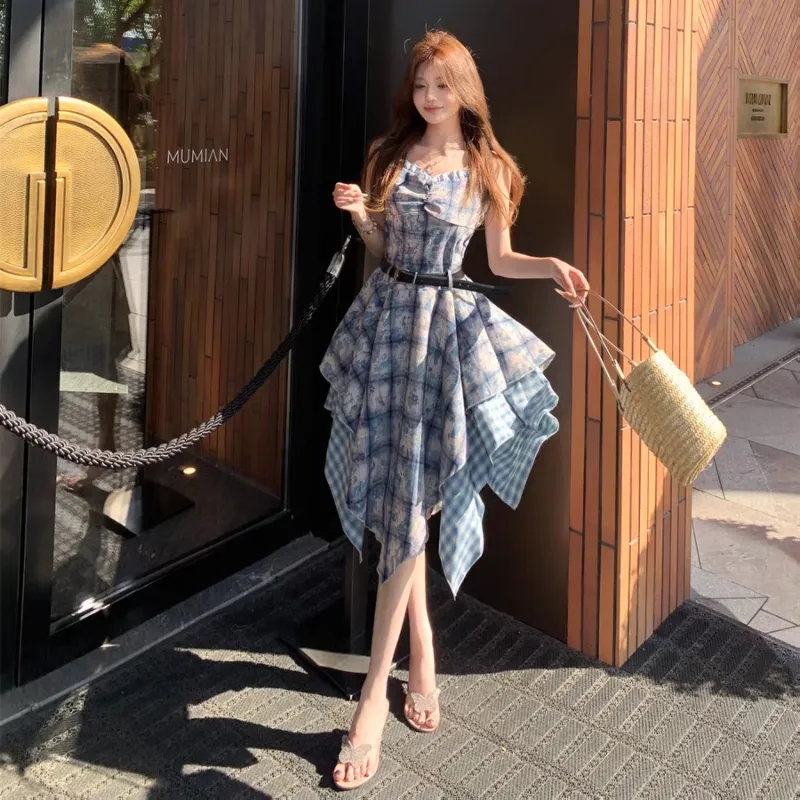 GUOZHEN Slip Dresses Women's Blue-1