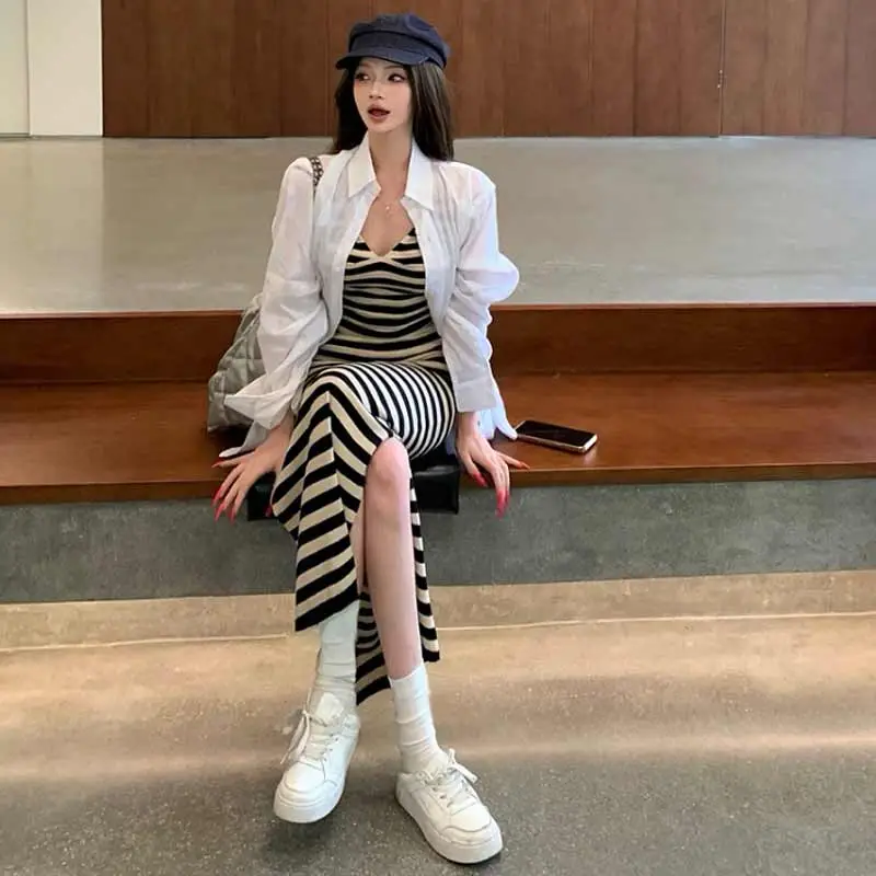 GUOZHEN Slip Dresses Women's Striped Dress-3