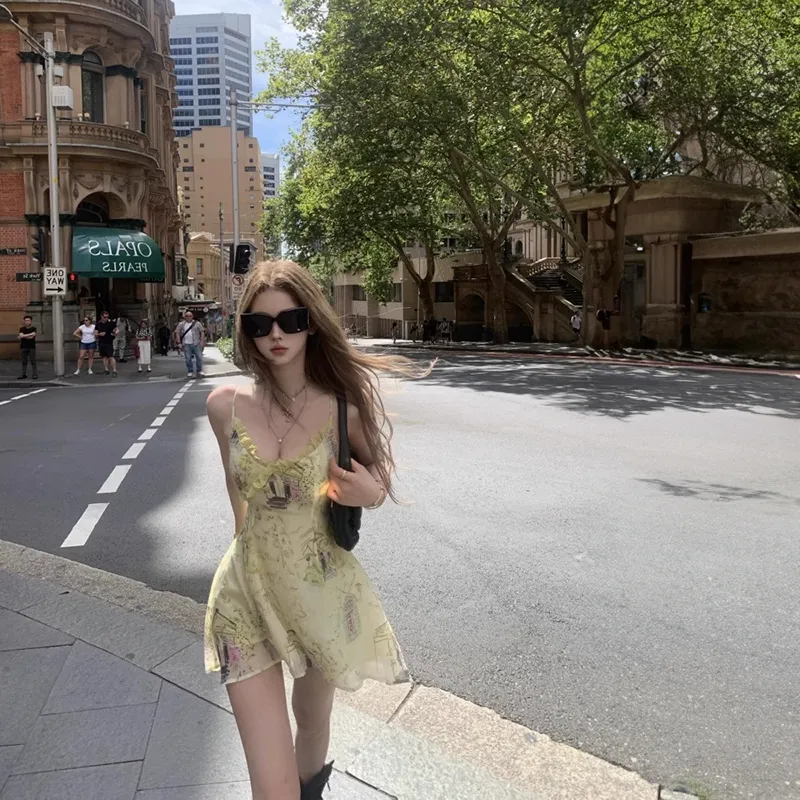 GUOZHEN Slip Dresses Women's Yellow Green-2