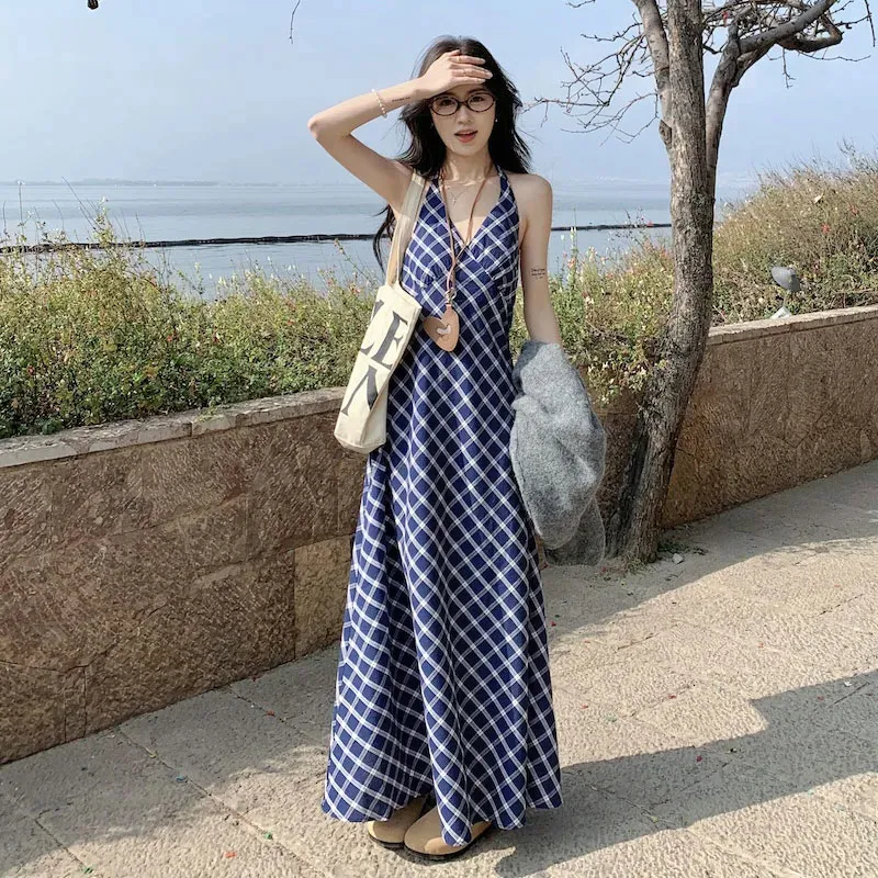 GUOZHEN Slip Dresses Women's Blue-2