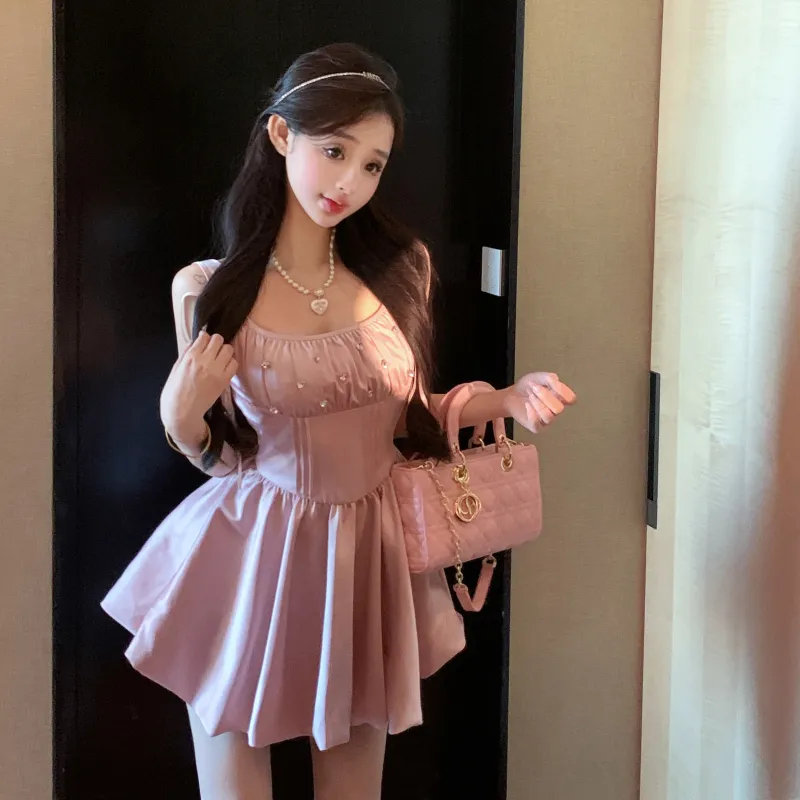 GUOZHEN Slip Dresses Women's First Cherry Blossom Pink-3