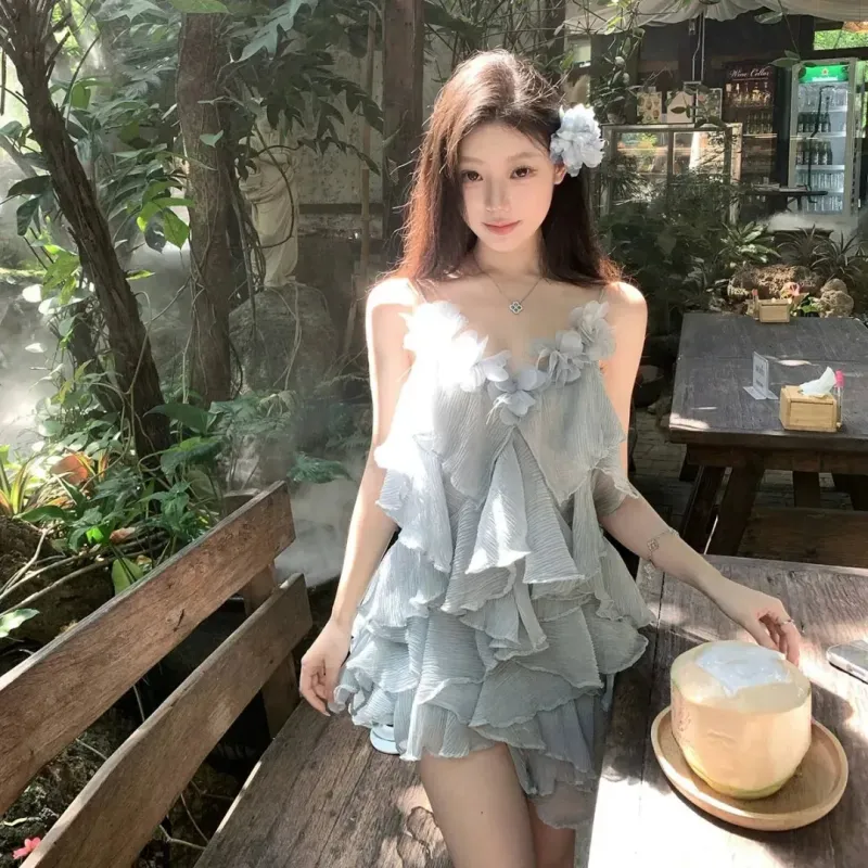 GUOZHEN Slip Dresses Women's Blue Gray-2
