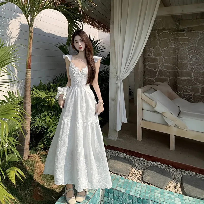 GUOZHEN Slip Dresses Women's White-2