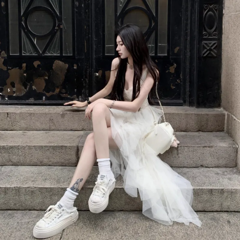 GUOZHEN Slip Dresses Women's White-6