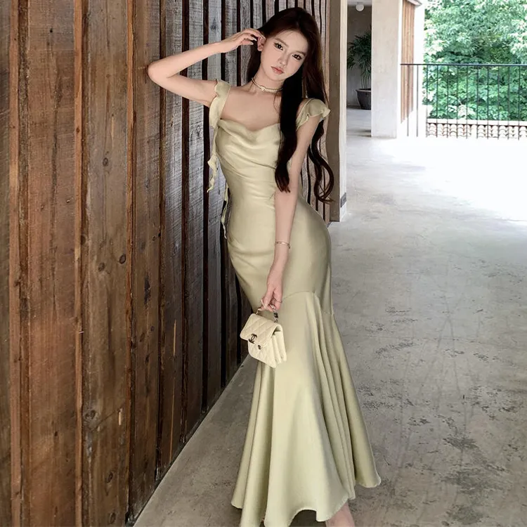 GUOZHEN Sleeveless Dress Women's Wheat Green-2