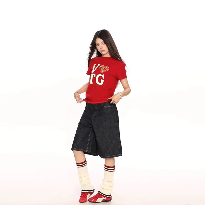 GUOZHEN Drop Shoulder Sleeve T Shirt Women's-3