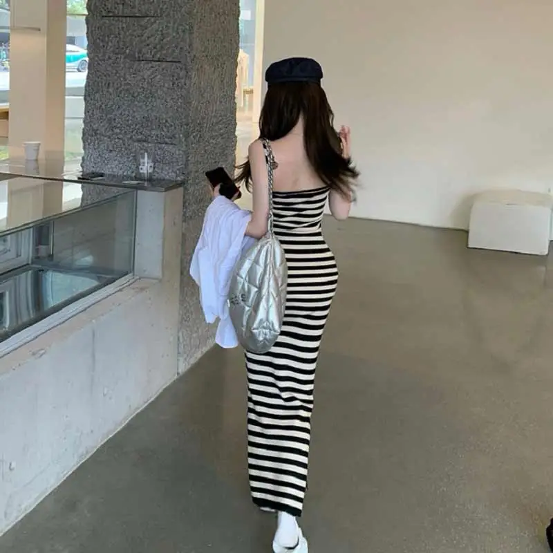 GUOZHEN Slip Dresses Women's Striped Dress-4