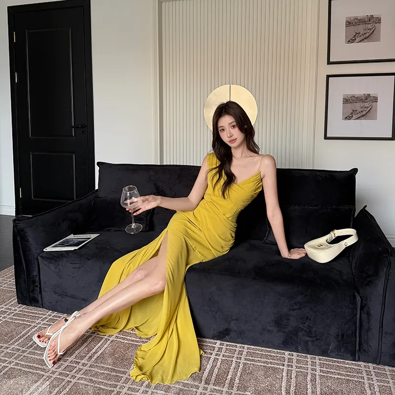 GUOZHEN Slip Dresses Women's Yellow-2