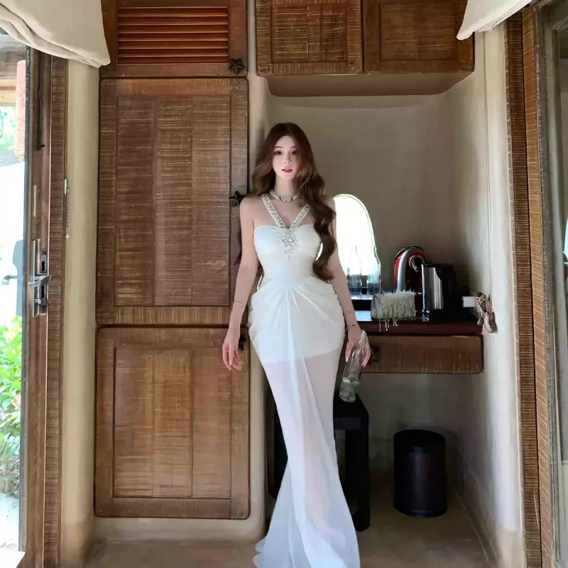 GUOZHEN Slip Dresses Women's White-2