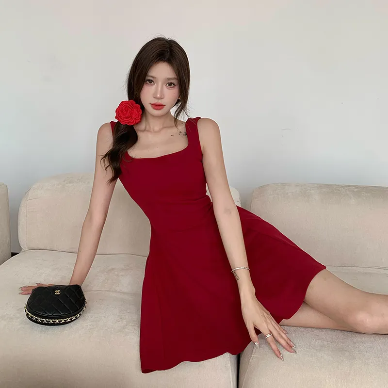 GUOZHEN Slip Dresses Women's Red-5