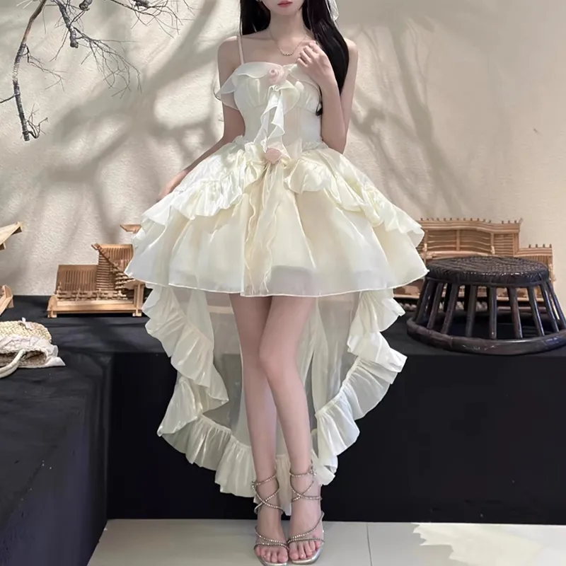 GUOZHEN Slip Dresses Women's White Apricot-2