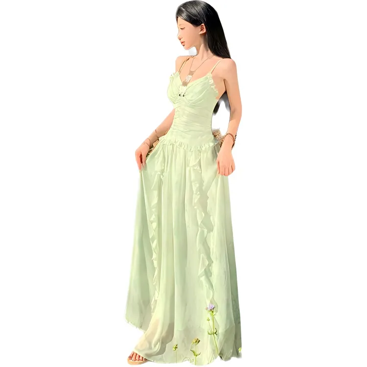 GUOZHEN Slip Dresses Women's Green-1