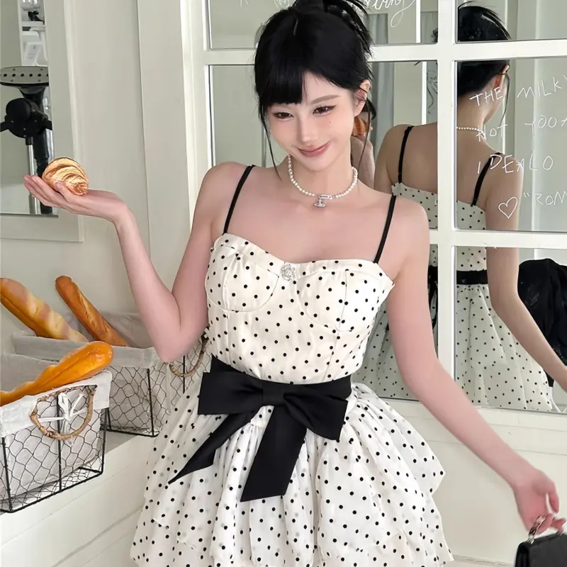 GUOZHEN Slip Dresses Women's Polka Dot-3