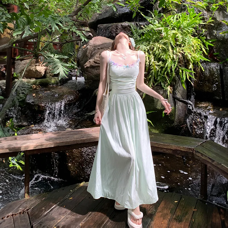 GUOZHEN Slip Dresses Women's Mint Green-2