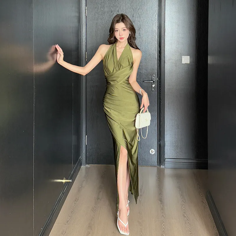 GUOZHEN Slip Dresses Women's Green-6