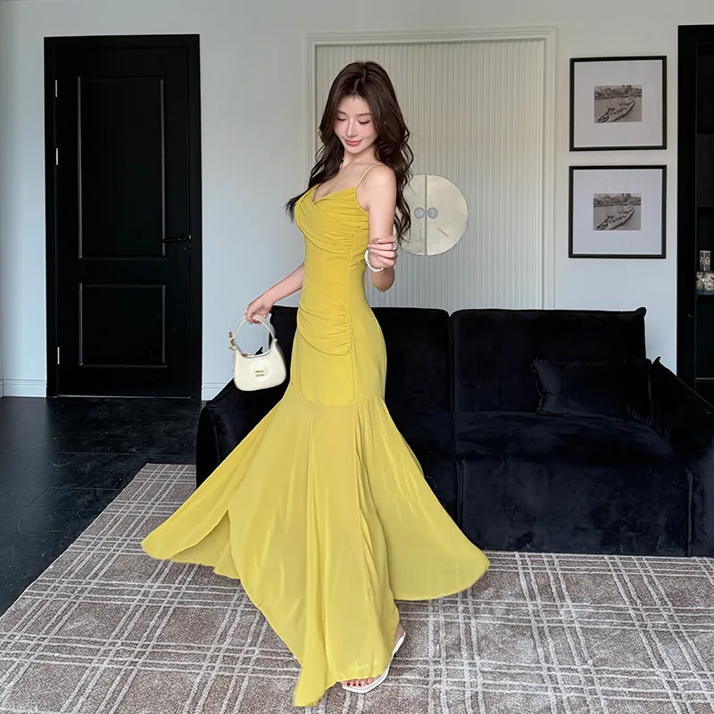 GUOZHEN Slip Dresses Women's Yellow-4