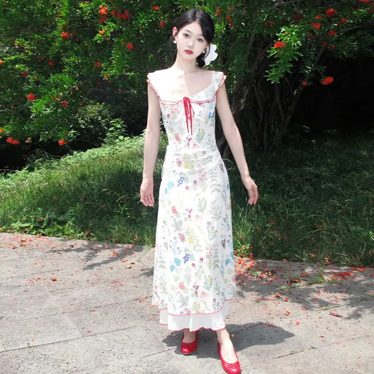 GUOZHEN Slip Dresses Women's Floral-5