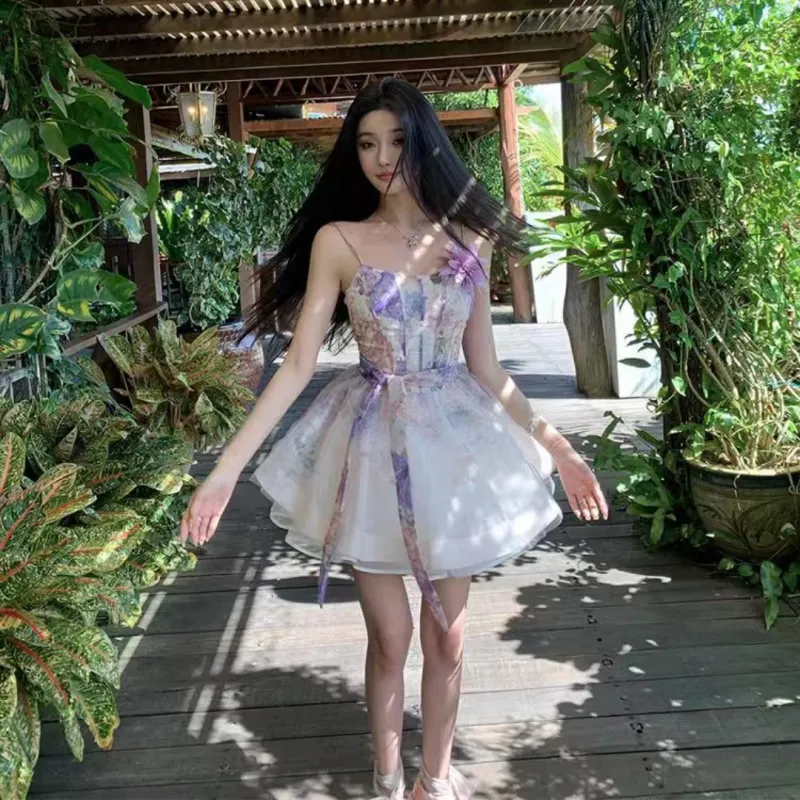 GUOZHEN Slip Dresses Women's Pink Purple-4