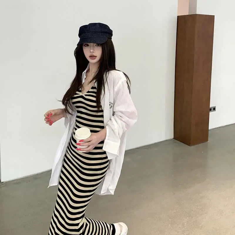GUOZHEN Slip Dresses Women's Striped Dress-5